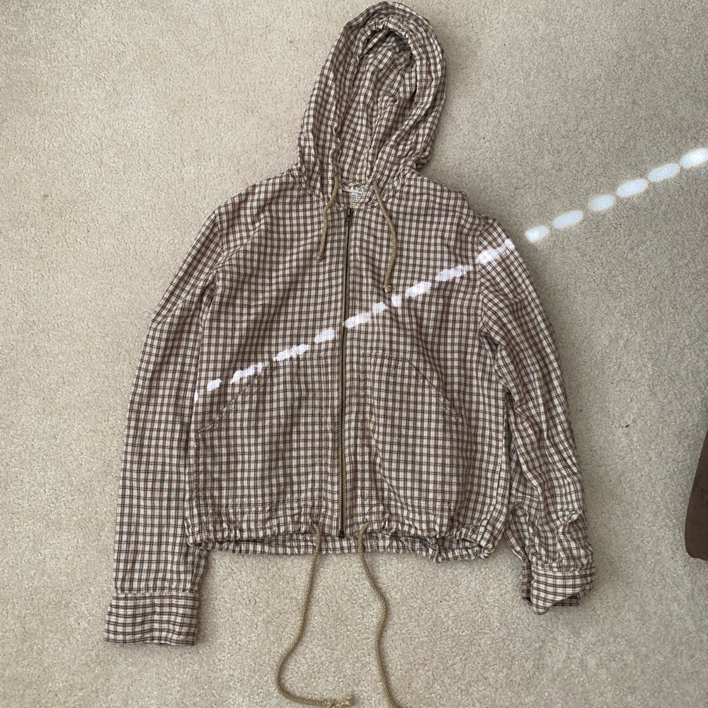Plaid Brown Cream Zip Up Rubbish Size XS